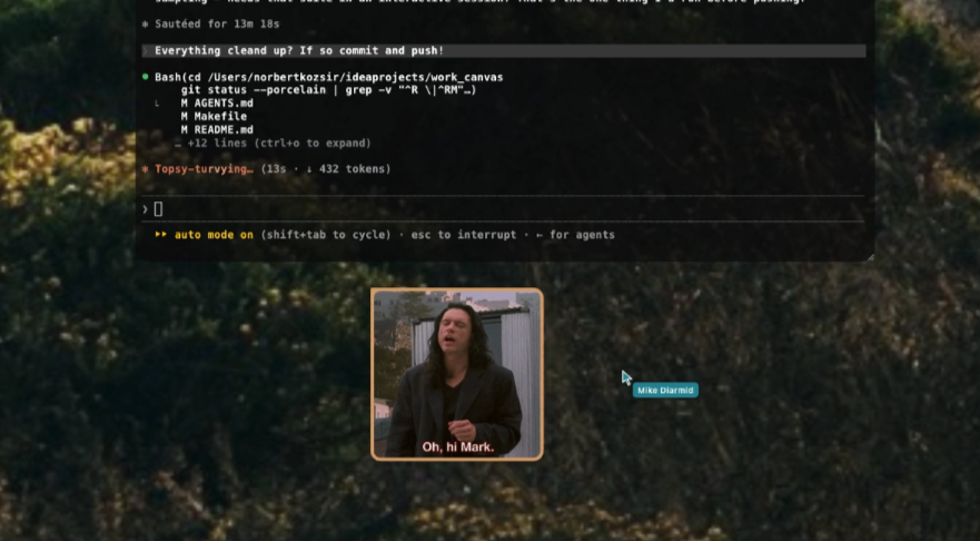 Local chat next to a cursor on the canvas, next to a terminal tile